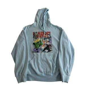 Marvel Comics Hoodie Pullover Graphic Print Superheroes Ice Blue Medium